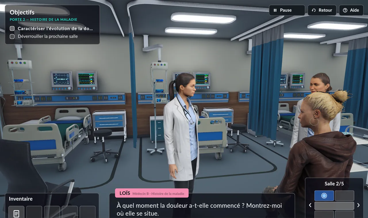 Salle hospitalière du serious game médical Diagnostique sur pause