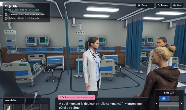 Salle hospitalière du serious game médical Diagnostique sur pause